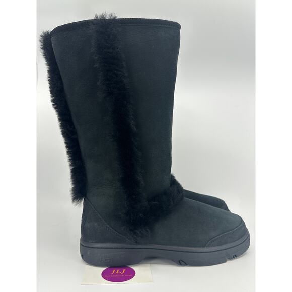 UGG Women's Sunburst Tall Black Sheepskin Shearling Pull On Boots 5218 Size 6 - Picture 1 of 11